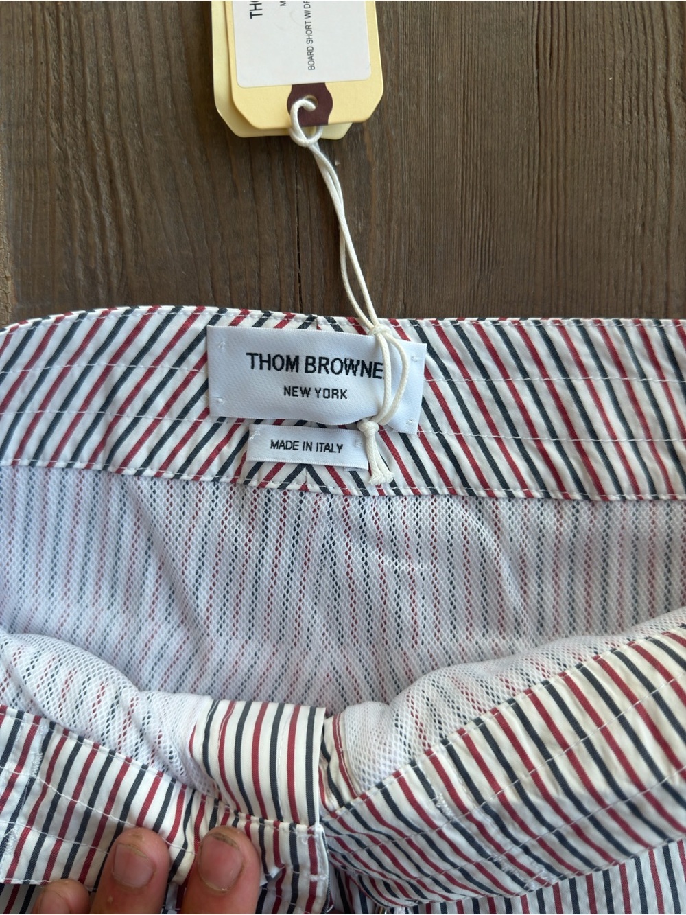 Thom Browne Red & White Striped Swim Shorts - Picture 3 of 7